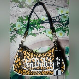 Von Dutch Orange Cheetah Print Shoulder Bag Purse Y2K Rare New
